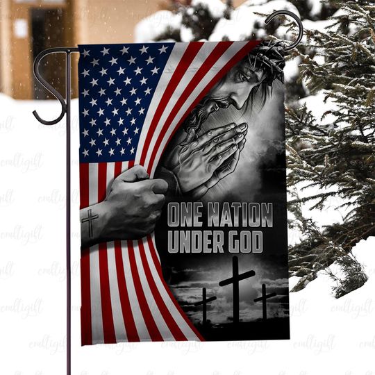 Jesus Praying Flag One Nation Under God, Christian Patriotic Yard Flag, Religious And Patriotism Flag, Jesus Cross Faith Outdoor Flag,MYC881
