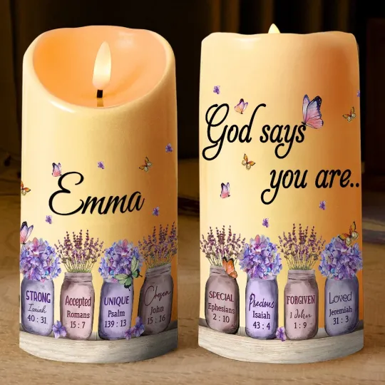 Custom LED Candle God Says You Are Flowers Butterfly Jesus Christmas