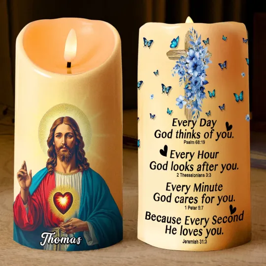 Discover Personalized Jesus Cross Flowers LED Candle