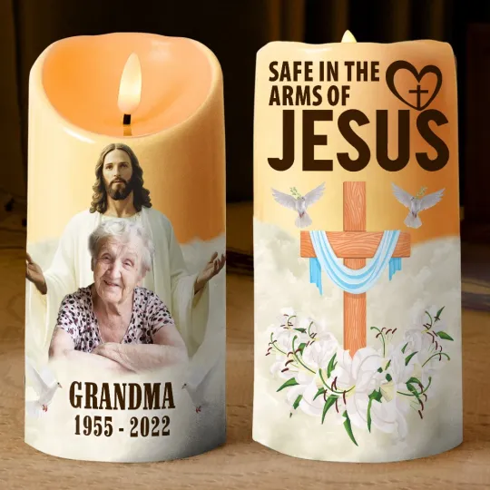Discover Custom Safe In The Arms Jesus LED Candle Christmas Memorial Mom Dad