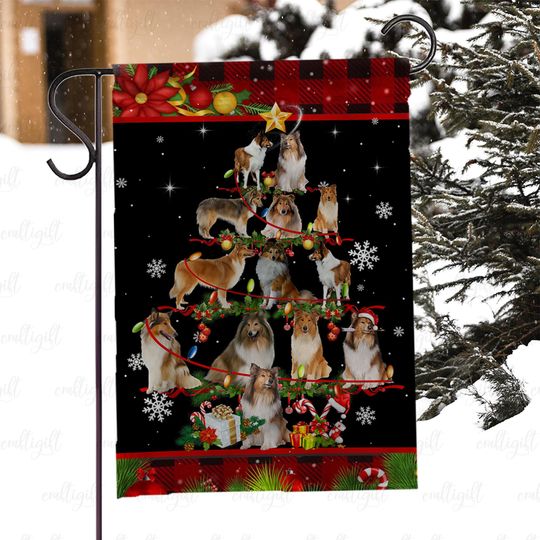 Discover Cute Collie Christmas Tree Yard Flag, Collie Dog Holiday Flag, Collie Garden Winter Festive Flag, Dog Lover Christmas Outdoor Decor, MYC894