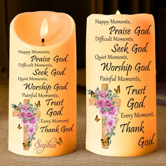 Customized Jesus Christ Cross Floral LED Candle Bible Verse Prayers