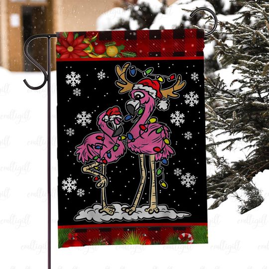 Discover Cute Pink Flamingo Xmas Flag, Tropical Flamingo Winter Flag, Holiday Pink Flamingo In Santa Hat Flag, Flamingo Lovers Christmas Flag, MYC890