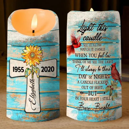 Discover Sunflower Memorial LED Candle Custom Cardinal Cross Sympathy Gift Mom