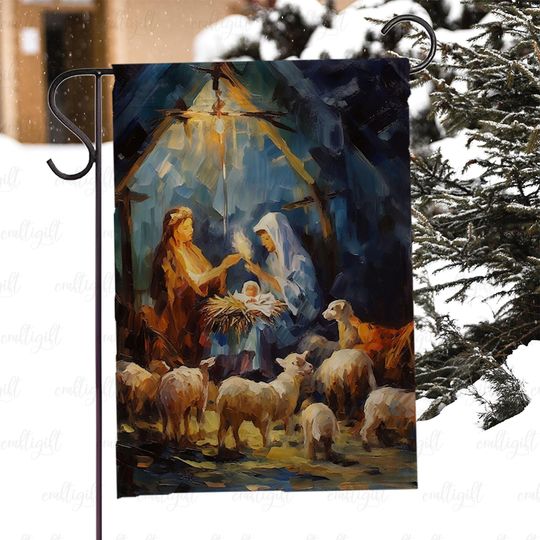 Discover Baby Jesus Birth Religious Garden Flag, Holy Family Christmas Porch Flag, Sacred Night Nativity Yard Flag, Christian Faith Xmas Flag, MYC877