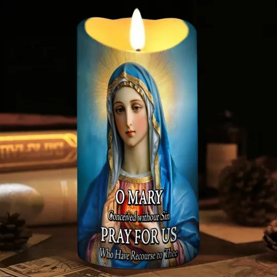 Mary Virgin Immaculate Heart LED Candle Pray For Us Christmas Gifts