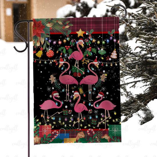 Discover Tropical Flamingo Xmas Tree Porch Flag, Cute Flamingo In Santa Hat Flag, Pink Flamingo Holiday Yard Flag, Flamingo Lovers Winter Flag,MYC886