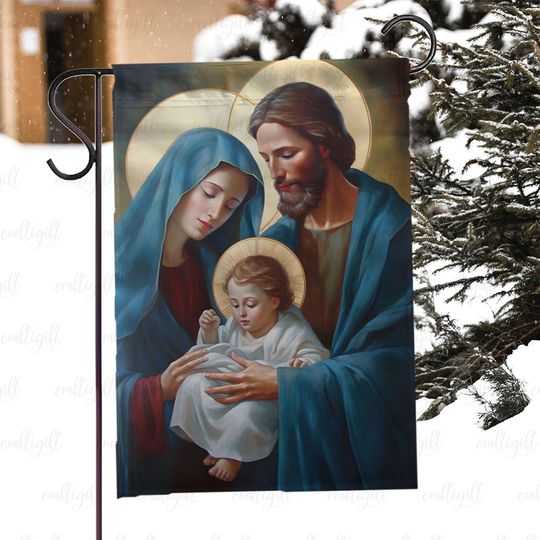 Holy Family Home Blessing Flag, St Joseph Mary Jesus Church Decor Flag, Christian Religious Yard Flag, Catholic Christmas Garden Flag,MYC876