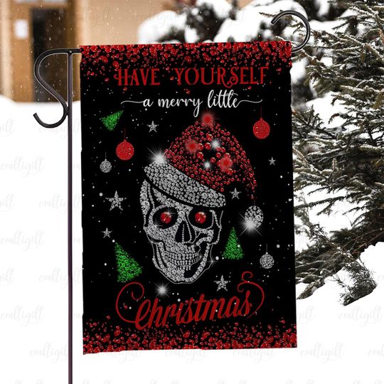 Discover Christmas Skull In Santa Hat Flag, Spooky Holiday Skull Outdoor Flag, Skull Lovers Festive Winter Flag, Gothic Merry Xmas Yard Decor, MYC900