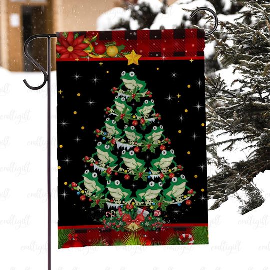 Discover Christmas Tree Made Of Frogs Flag, Merry Christmas Frog Garden Flag, Winter Frog Holiday Outdoor Flag, Frog Ugly Sweater Style Flag, MYJ986