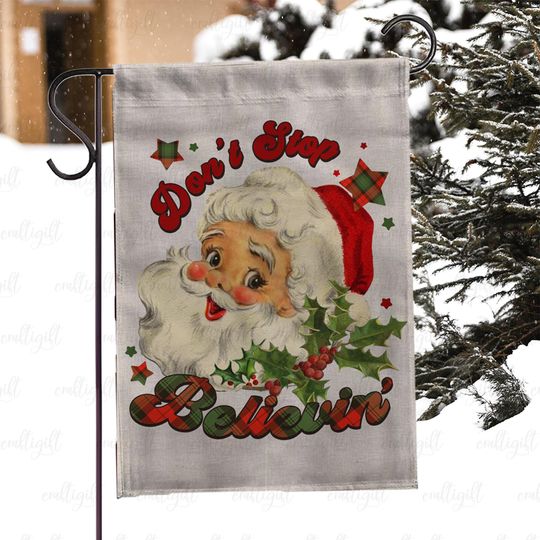 Funny Santa Christmas Outdoor Flag, Dont Stop Believin Santa Flag, Festive Christmas Garden Flag, Santa Face Holiday Porch Decoration,MYJ979