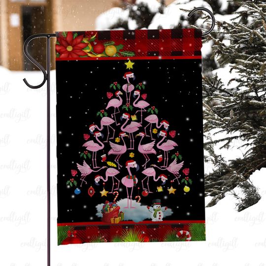 Discover Flamingo Christmas Tree Garden Flag, Flamingo Winter Holiday Yard Flag, Cute Flamingo Santa Hat Flag, Flamingo Xmas Party Yard Decor, MYJ988