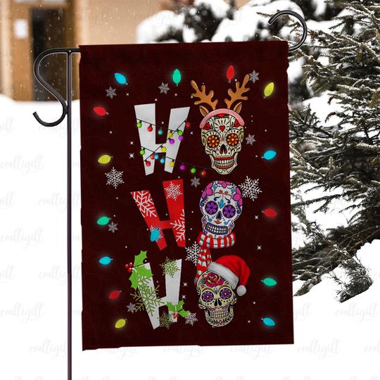 Discover Ho Ho Ho Mexican Skull Christmas Flag, Dia De Los Muertos Winter Flag, Festive Holiday Skull Flag, Sugar Skull Santa Hat Xmas Flag, MYJ990