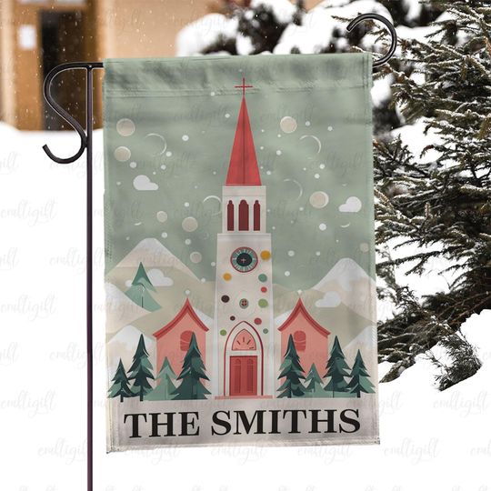 Discover Custom Snowy Church Christmas Garden Flag, Winter Holiday Outdoor Church Flag, Festive Church Yard Flag, Christian Festive Decor Flag,MYJ974