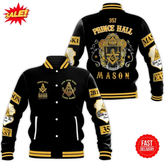 Discover Custom Name Freemasonry 357 Prince Hall Mason 3D  Reprint Baseball Jacket