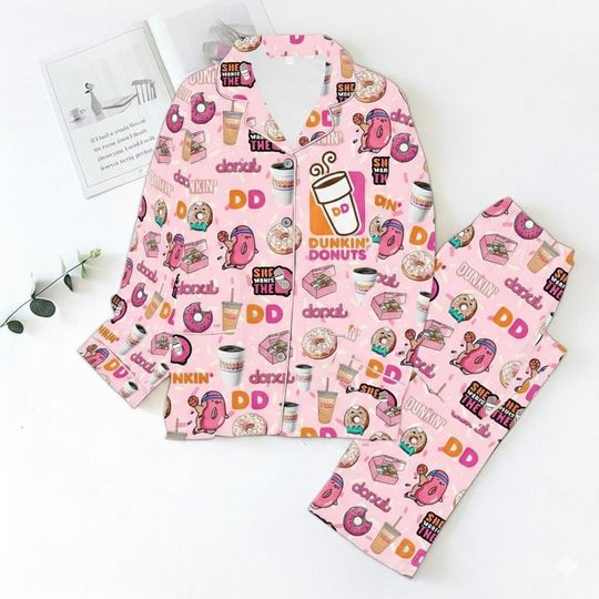 Dunkin Donuts Pajamas Set, Dunkin Donuts Shirt, Dunkin Donuts Pajamas, Dunkin Donuts Pants, Dunkin Donuts Gift, Coffee Lover Pajamas