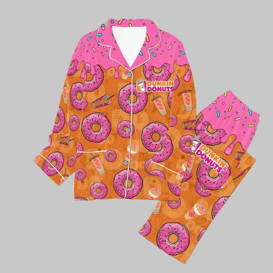 Dunkin Donuts Pajamas Set, Dunkin Donuts Shirt, Dunkin Donuts Pajamas, Dunkin Donuts Pants, Dunkin Donuts Gift, Coffee Lover Pajamas