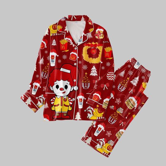 Christmas Mc Donald Pajamas Set, Mc Donald Pyjamas, McDonald Pajamas Women, Mc Donald Pattern Sleepwear, Food Lover Night Wear Pajamas
