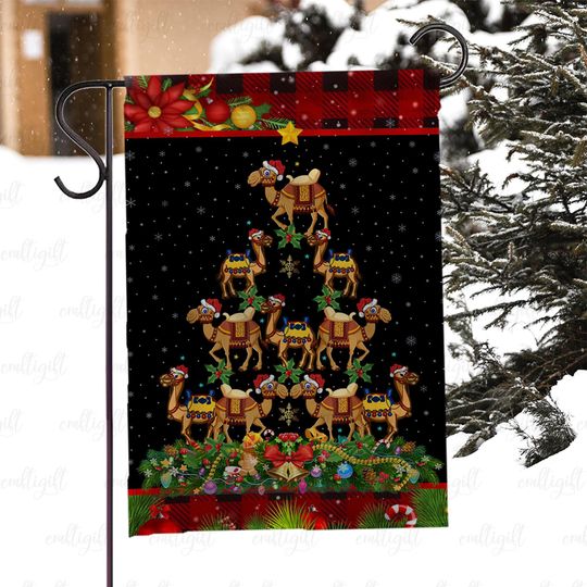 Discover Xmas Camel Tree Holiday Porch Flag, Funny Camel Lover Festive Flag, Merry Christmas Camel Outdoor Flag, Unique Camel Christmas Decor, MYJ946