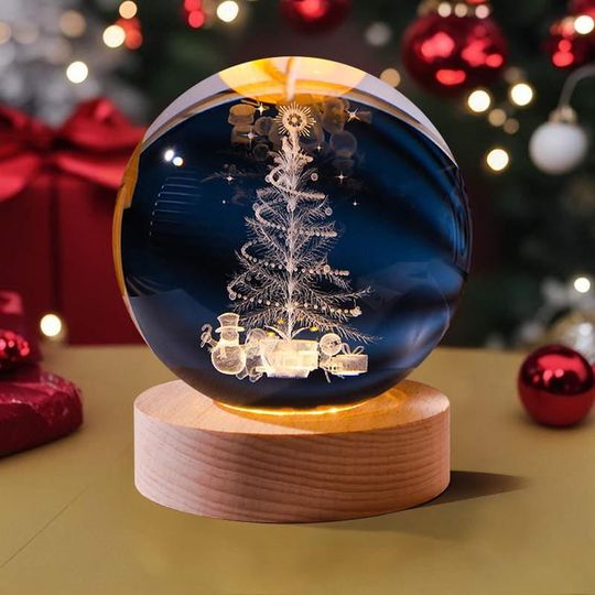 Christmas Tree 3D Crystal Ball, Table Lamp, Home Decor, Gift Idea