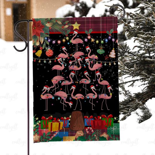 Discover Santa Hat Flamingo Christmas Tree Flag, Flamingo Lovers Winter Flag, Festive Flamingo Outdoor Flag, Flamingo Lights Xmas Yard Decor, MYJ964