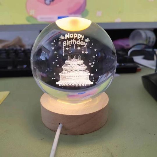 3D Happy Birthday Crystal Ball | Birthday Gift Crystal Lamp | Unique Birthday Decor & Keepsake Gift