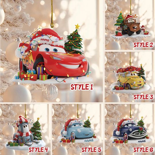 Discover Custom Cars Acrylic 2D Flat Ornament, Christmas Gift with Lightning McQueen Mater, Name Family Ornament Decor