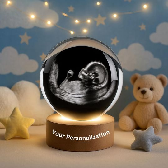 Custom Ultrasound Crystal Ball Lamp  Personalized Baby Sonogram Keepsake Gift, Pregnancy Reveal, Baby Shower Present, Nursery Night Light