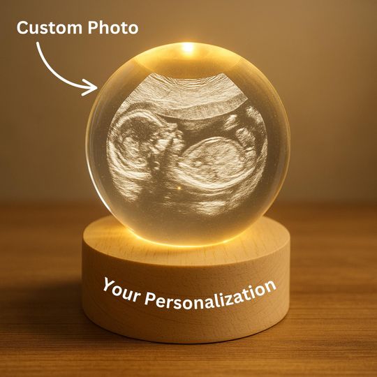 Custom Ultrasound Crystal Lamp: Personalized Baby Sonogram Night Light