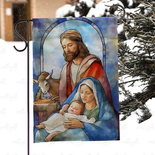 Discover Watercolor Holy Family Yard Flag, Sacred Nativity Scene Porch Flag, Baby Jesus Mary And Joseph Flag, Religious Christian Decor Flag, MYJ966