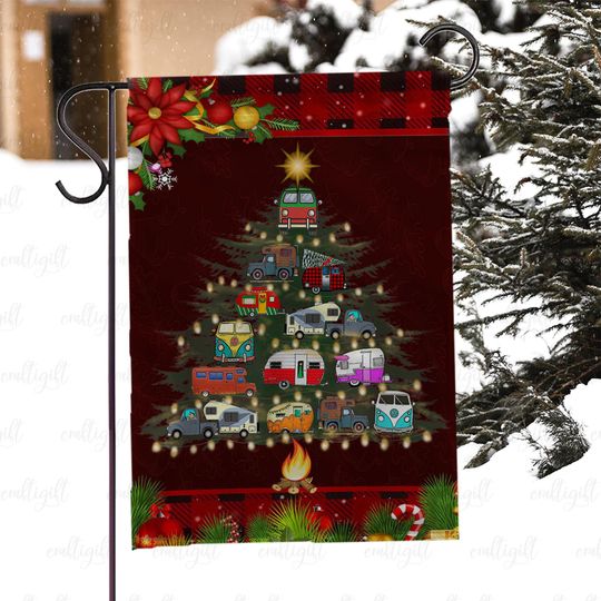 Discover Camper Christmas Tree Garden Flag, Holiday Camping Yard Flag, Retro Rv Christmas Flag For Porch, Xmas Flag For Rv Lovers And Campers, MYJ948
