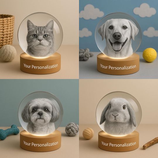 Personalized Pet Portrait Crystal Lamp: Custom Engraved Keepsake