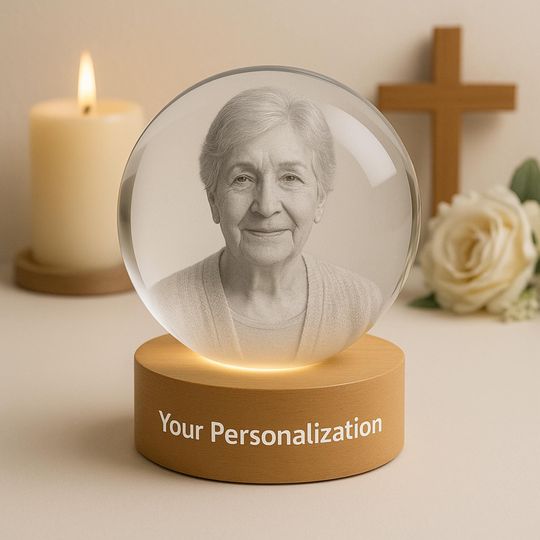 Personalized Memorial Crystal Lamp: Engraved Photo Remembrance Gift