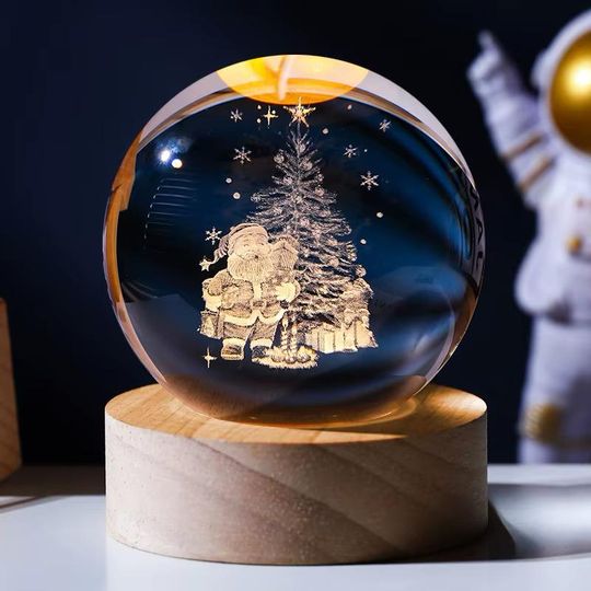 Discover Engraved Crystal Christmas Snow Globe Night Light, Personalized Photo Keepsake