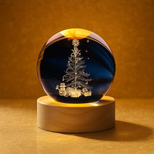 3D  Crystal Ornament With Snowman, Christmas Tree