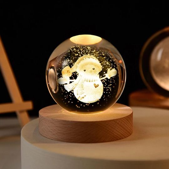 Christmas Crystal LED Lamp - Snowman Night Light - Holiday Gift Home Decoration, Gift Her