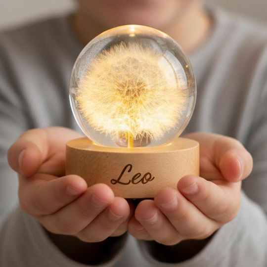 Personalized Crystal Ball Flower Night Light  Custom LED Lamp, Unique Gift for Birthday, Preserved Flower Art Decor Lamp,Christmas gift