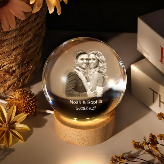 Personalized Round 3D Crystal Photo Portrait LED,Engraved Crystal Ball Photo With Light,Crystal Photo Gifts for Anniversary,Christmas Gifts
