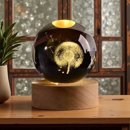 Discover Engraved Crystal Ball Night Lights: Clover & Dandelion - Romantic Decor