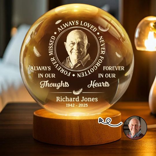 Personalized Photo Memorial Crystal Globe Lamp  Sympathy Gift