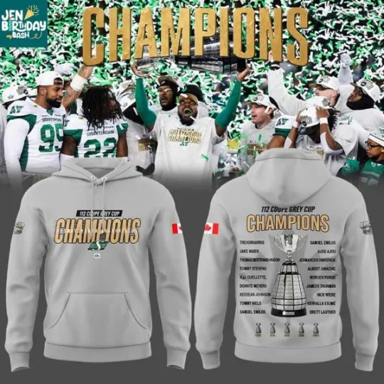 Discover HOT!!Saskatchewan Roughriders 112th Grey Cup Champs 2025 Players Hoodie 3D