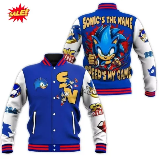 Discover Sonic's The Name Speed's My Game Baseball Jacket Poly Print