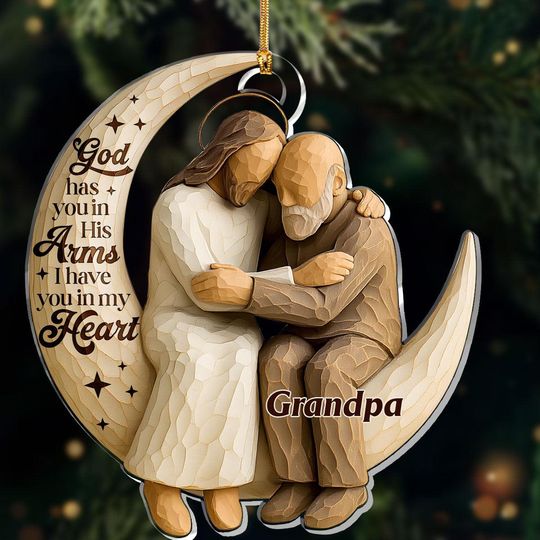 Discover God Has You In His Arms 2D Acrylic Ornament Christmas, Personalized Memorial Ornament for Loved One in Heaven, Faith Christian Keep