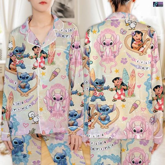Lilo And Stitch Christmas Pajamas Set, Merry Stitchmas Pajamas, Christmas Family Matching, Disneyland Santa, Stitch Movie Christmas Gift