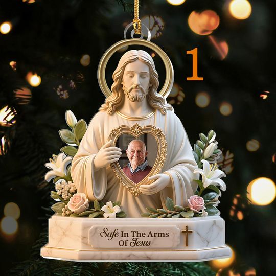 Discover Personalized Memorial Acrylic Ornament Safe In The Arms Of Jesus, Christmas In Heaven, Religious Sympathy Gift, Remembrance Keepsake Gift