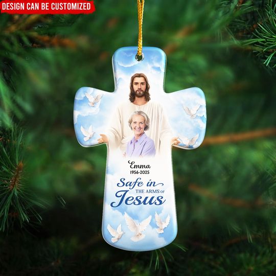 Discover Memorial Safe In The Arms Of Jesus- Personalized Memorial Christmas Ornament Safe In The Arms Of Jesus,Mom Loss Ornament,Loss of Father Gift