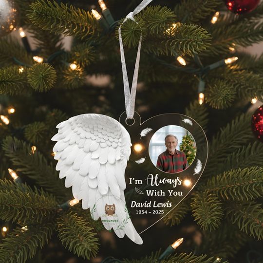 Custom Angel Wings Heart Ornament Personalized Photo Memorial Christmas Gift Tribute Keepsake For Dad In Heaven Forever In Our Hearts