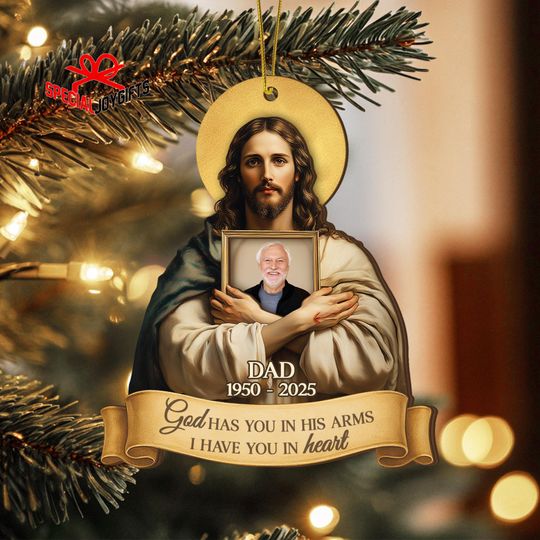 Jesus Memorial Christmas Ornament, Memorial Jesus Wooden Ornament, Photo Remembrance Gift, Photo Christmas Keepsake, Sympathy Decor Xmas