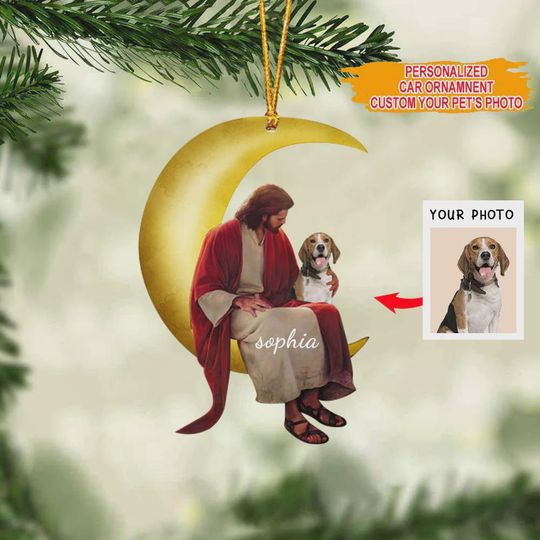 Discover Jesus Car Ornament, Custom Photo And Name,Personalized Christmas Ornament