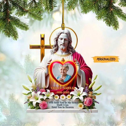 Discover Personalized Memorial Jesus Custom 2D Flat Acrylic Ornament, Custom Photo Gift for Heaven, Memorial Gift, Christian Gift